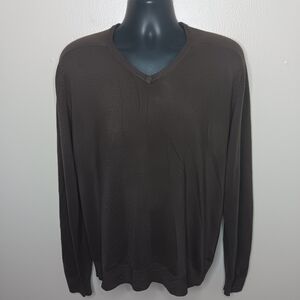 Marks & Spencer Autograph Mens Large Sweater Vneck Pullover Jumper Brown Acrylic